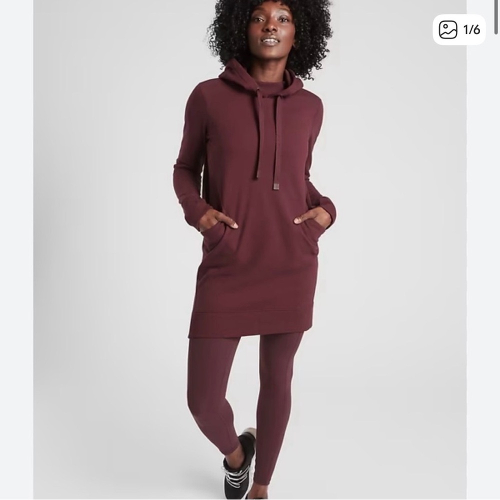Athleta Triumph Hoodie Sweatshirt Dress Burgundy Small - Picture 6 of 6